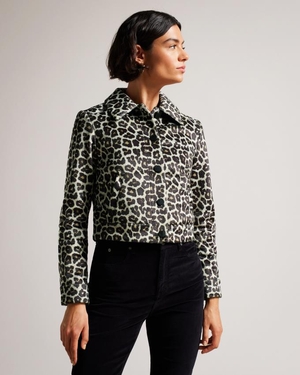 Veste Ted Baker Cropped Leopard Print Noir Femme | OTD-65557357